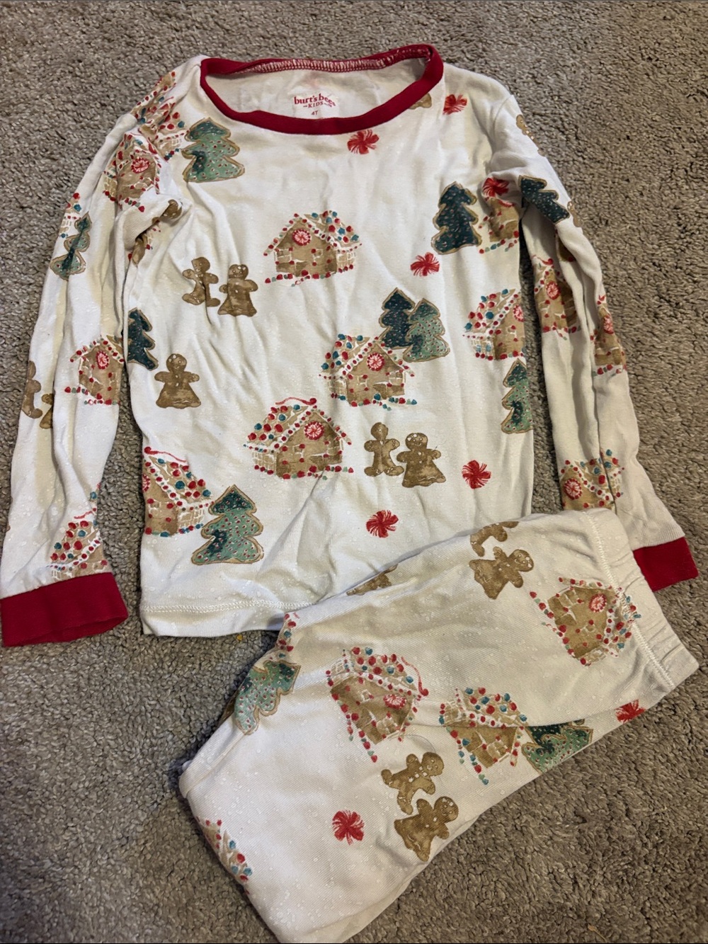 Burt's Bees Baby Cream & Red Gingerbread Holiday Pajama Set